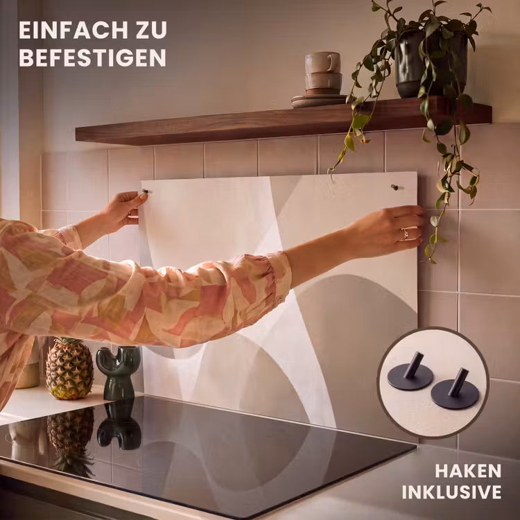 2-in-1 Herdabdeckplatte & Spritzschutz - Glatte Oberflächen - Harmonisch - Wellenförmig - Vloeiende vlakken - Harmonieus - Golvend Inductie beschemer met haakjes klein
