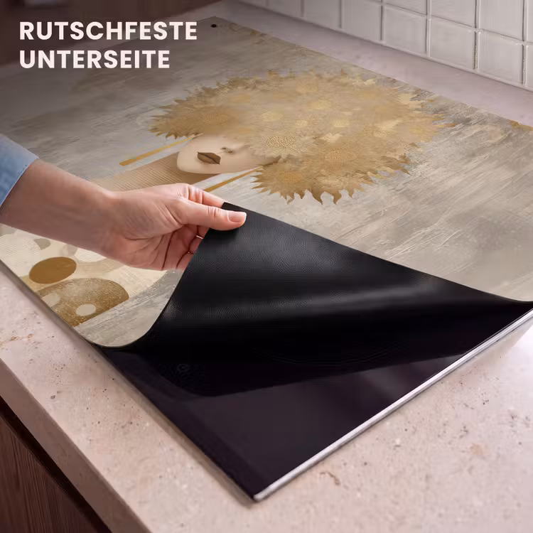 2-in-1 Herdabdeckplatte & Spritzschutz - Gold - Porträt - Frau - Goud - Portret - Vrouw Inductie beschemer met haakjes klein