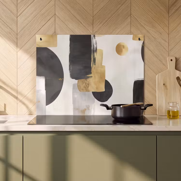 2-in-1 Herdabdeckplatte & Spritzschutz - Gold - Rechtecke - Kreise - Abstrakt - Goud - Rechthoeken - Cirkels - Abstract Inductie beschemer met haakjes klein