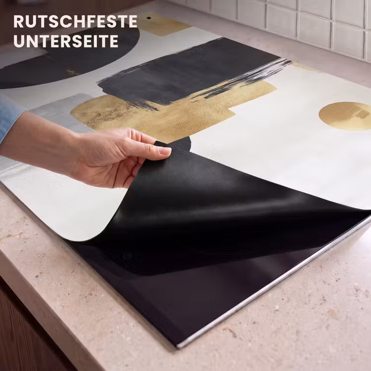 2-in-1 Herdabdeckplatte & Spritzschutz - Gold - Rechtecke - Kreise - Abstrakt - Goud - Rechthoeken - Cirkels - Abstract Inductie beschemer met haakjes klein
