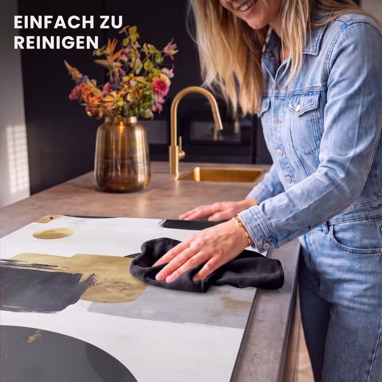 2-in-1 Herdabdeckplatte & Spritzschutz - Gold - Rechtecke - Kreise - Abstrakt - Goud - Rechthoeken - Cirkels - Abstract Inductie beschemer met haakjes klein