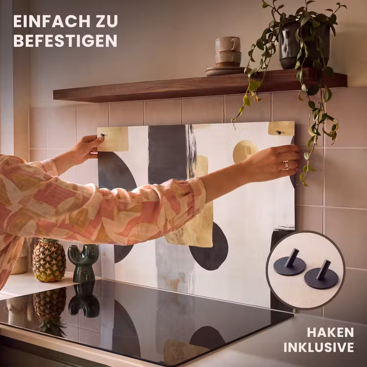 2-in-1 Herdabdeckplatte & Spritzschutz - Gold - Rechtecke - Kreise - Abstrakt - Goud - Rechthoeken - Cirkels - Abstract Inductie beschemer met haakjes klein