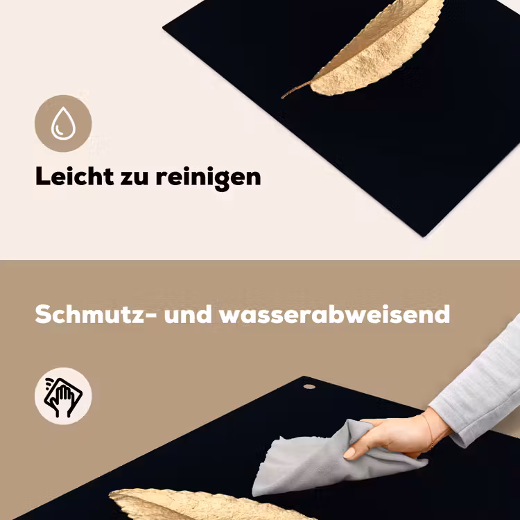2-in-1 Herdabdeckplatte & Spritzschutz - Goldblatt-Silhouette - Goudblad-Silhouet Inductie beschemer met haakjes klein