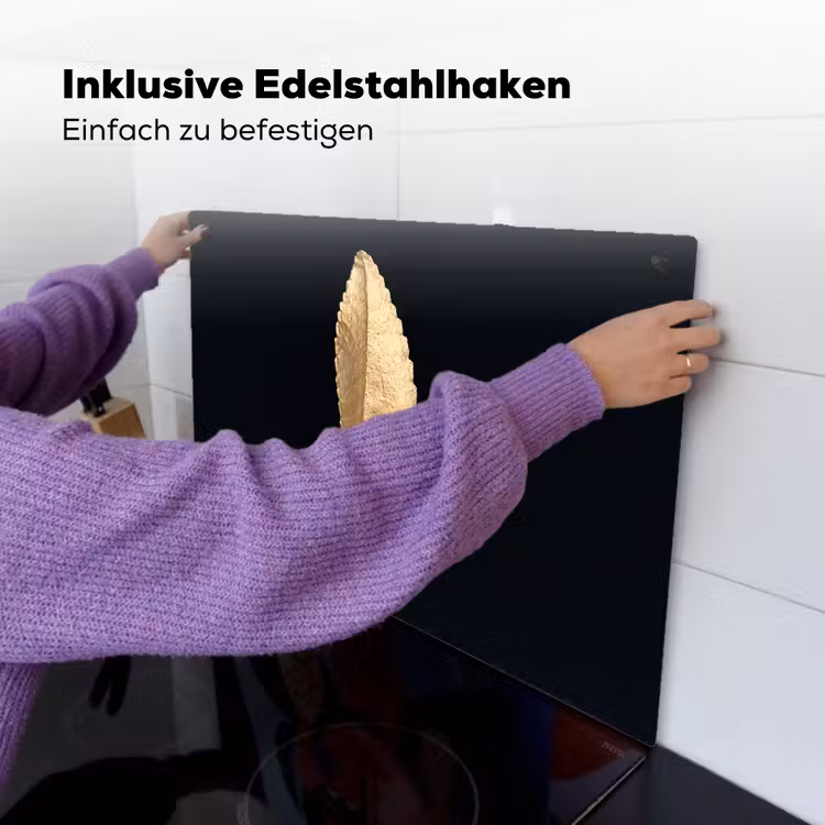 2-in-1 Herdabdeckplatte & Spritzschutz - Goldblatt-Silhouette - Goudblad-Silhouet Inductie beschemer met haakjes klein