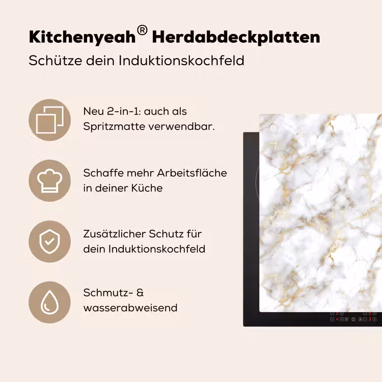 Gouden aders - Marmer - Wit Inductie beschemer met haakjes klein 777 -ky-usp-de