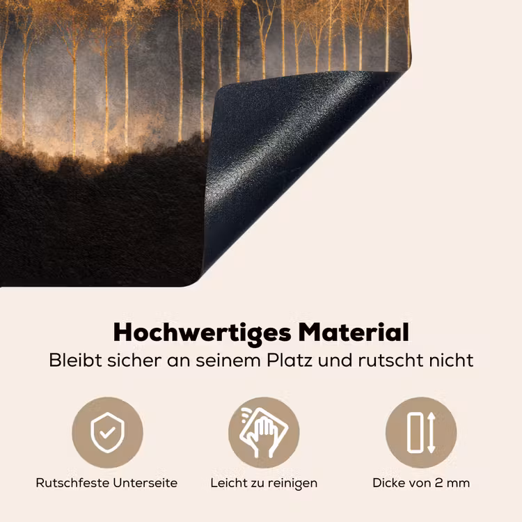2-in-1 Herdabdeckplatte & Spritzschutz - Goldene Bäume in nebliger Landschaft - Gouden Bomen in Mistig Landschap Inductie beschemer met haakjes klein