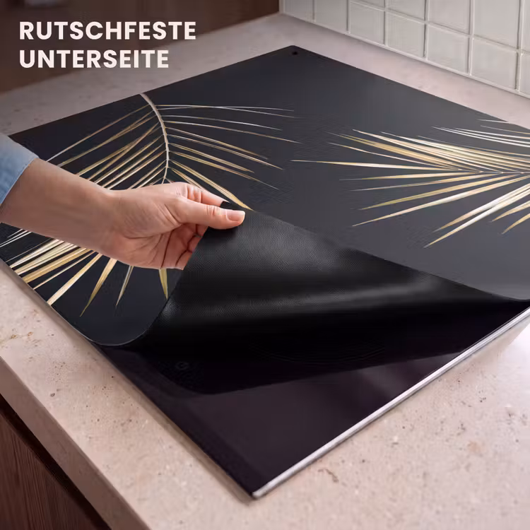 2-in-1 Herdabdeckplatte & Spritzschutz - Goldene Eleganz der Tropen - Gouden Elegantie van de Tropen Inductie beschemer met haakjes middel