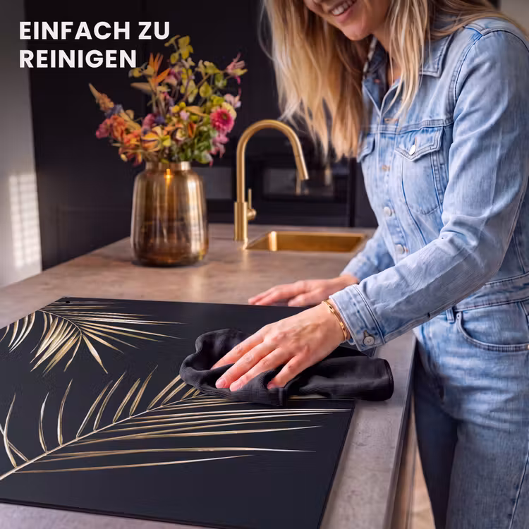 2-in-1 Herdabdeckplatte & Spritzschutz - Goldene Eleganz der Tropen - Gouden Elegantie van de Tropen Inductie beschemer met haakjes middel