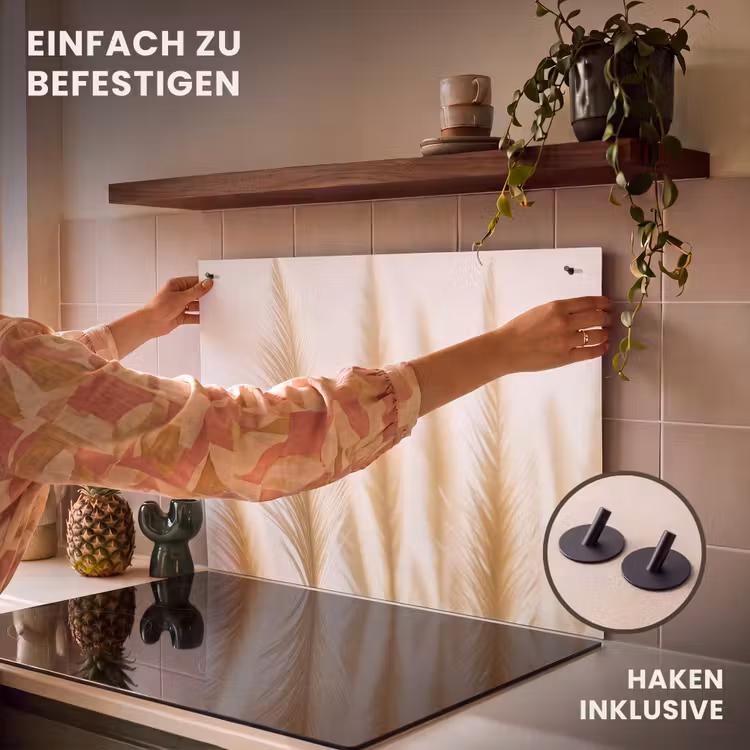 2-in-1 Herdabdeckplatte & Spritzschutz - Goldene Feder Licht - Gouden Veerlicht Inductie beschemer met haakjes klein