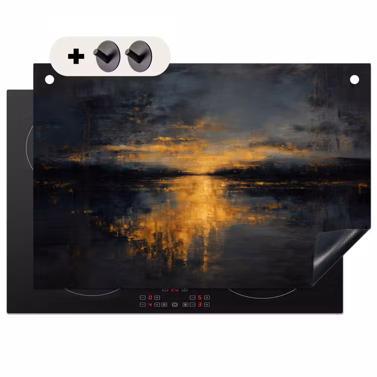 2-in-1 Herdabdeckplatte & Spritzschutz - Goldene Reflexion auf dem Wasser - Gouden Reflectie op Water Inductie beschemer met haakjes klein