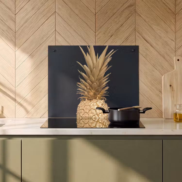 2-in-1 Herdabdeckplatte & Spritzschutz - Goldene Tropenfrucht - Gouden tropische vrucht Inductie beschemer met haakjes middel