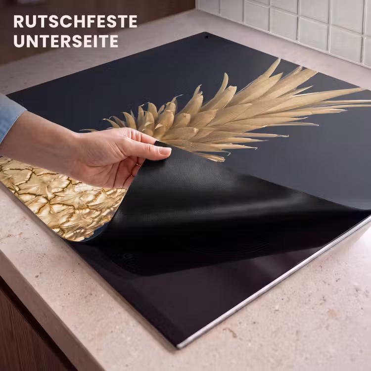 2-in-1 Herdabdeckplatte & Spritzschutz - Goldene Tropenfrucht - Gouden tropische vrucht Inductie beschemer met haakjes middel
