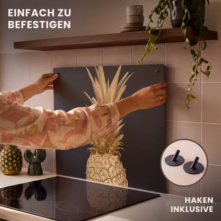 2-in-1 Herdabdeckplatte & Spritzschutz - Goldene Tropenfrucht - Gouden tropische vrucht Inductie beschemer met haakjes middel