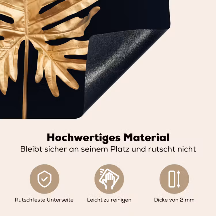 2-in-1 Herdabdeckplatte & Spritzschutz - Goldenes Monstera-Blatt - Gouden Monstera Majesteit Inductie beschemer met haakjes middel