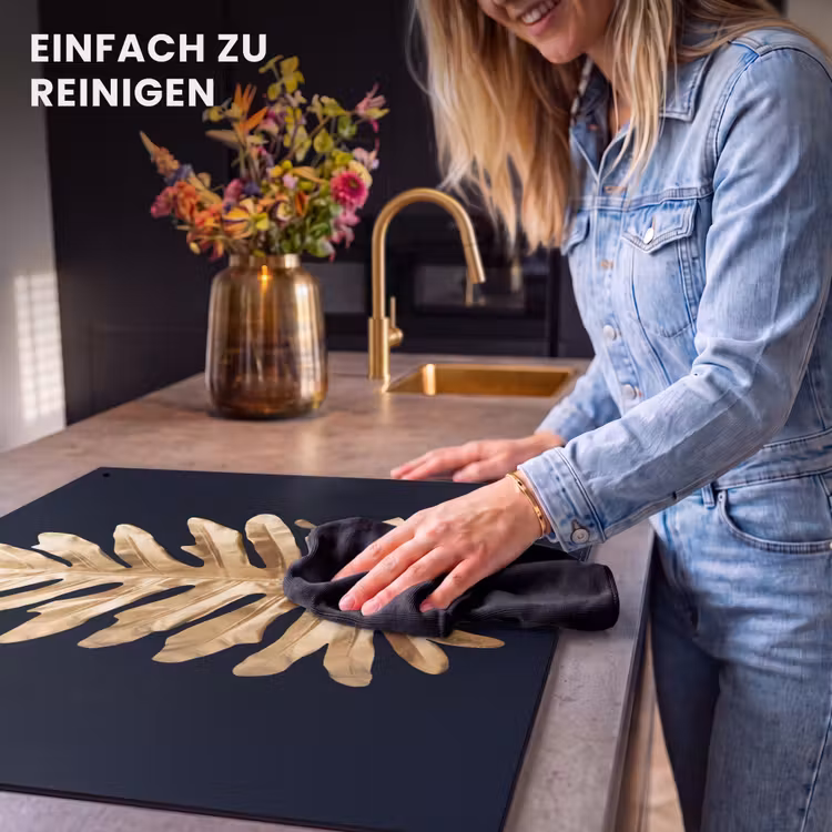 2-in-1 Herdabdeckplatte & Spritzschutz - Goldenes Monstera-Blatt - Gouden Monstera Majesteit Inductie beschemer met haakjes middel
