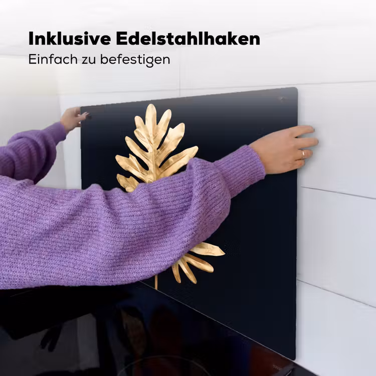 2-in-1 Herdabdeckplatte & Spritzschutz - Goldenes Monstera-Blatt - Gouden Monstera Majesteit Inductie beschemer met haakjes middel