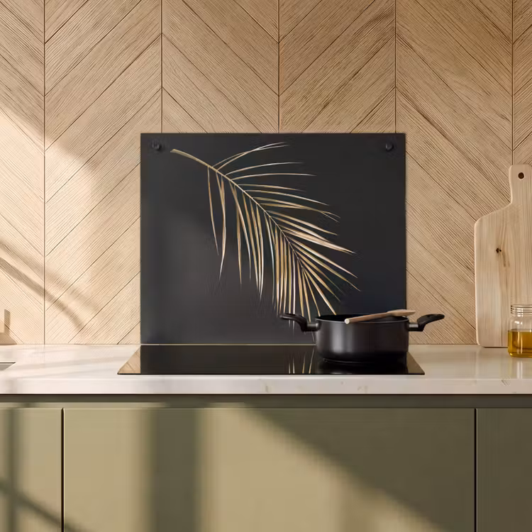 2-in-1 Herdabdeckplatte & Spritzschutz - Goldenes Palmwedel - Gouden palmblad Inductie beschemer met haakjes middel
