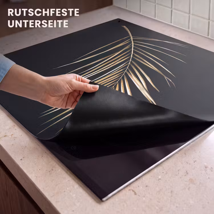 2-in-1 Herdabdeckplatte & Spritzschutz - Goldenes Palmwedel - Gouden palmblad Inductie beschemer met haakjes middel