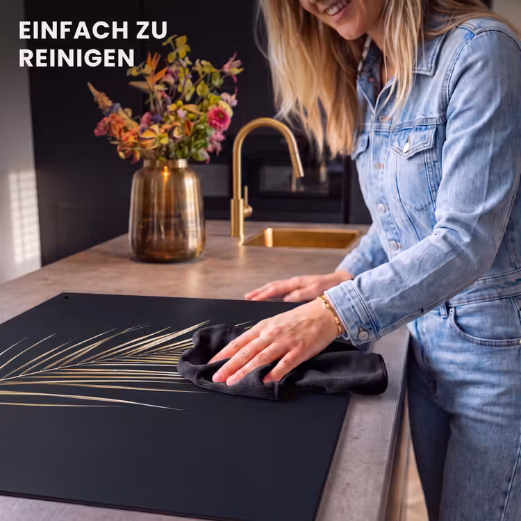 2-in-1 Herdabdeckplatte & Spritzschutz - Goldenes Palmwedel - Gouden palmblad Inductie beschemer met haakjes middel