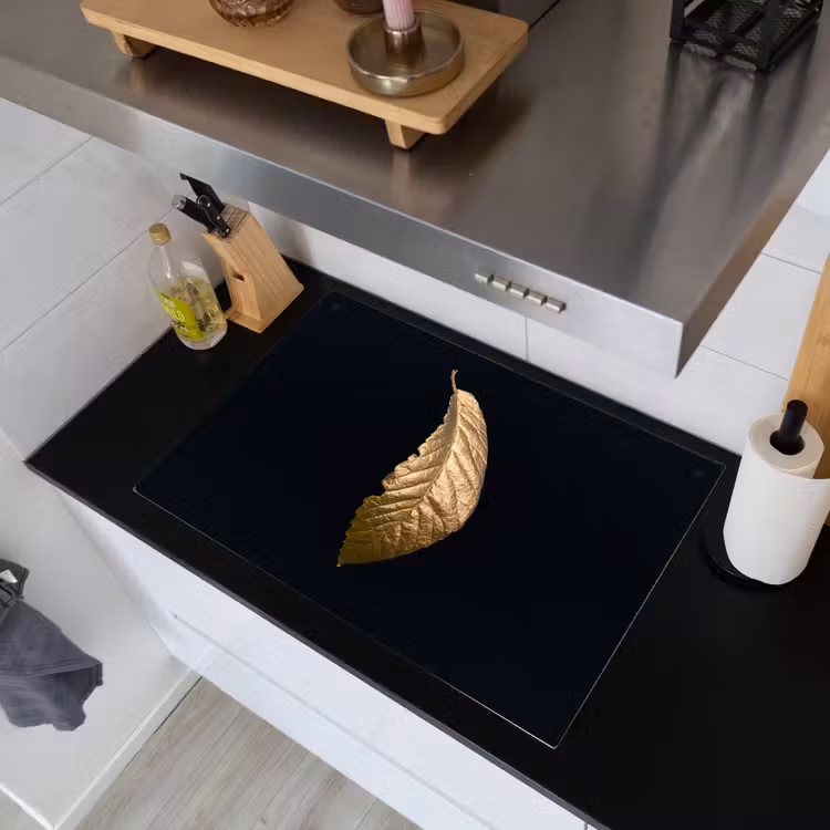2-in-1 Herdabdeckplatte & Spritzschutz - Goldgeflüster - Gouden gefluister Inductie beschemer met haakjes klein