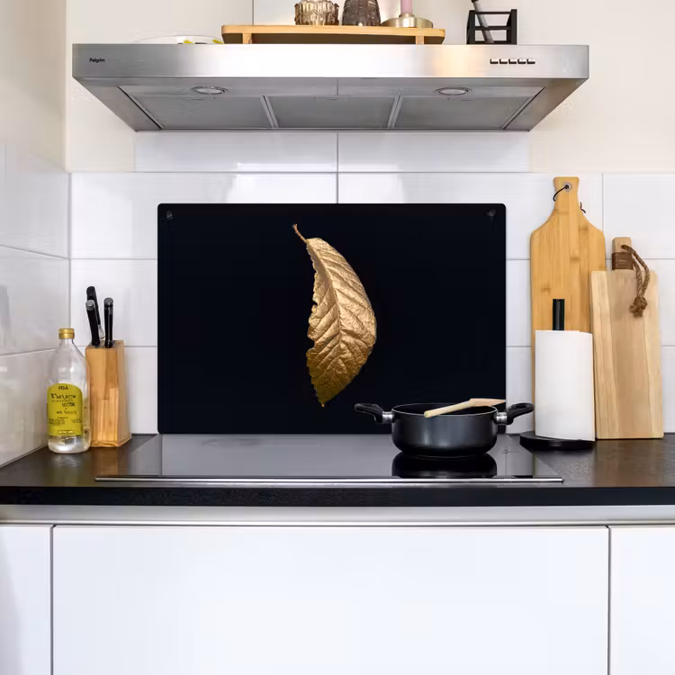 2-in-1 Herdabdeckplatte & Spritzschutz - Goldgeflüster - Gouden gefluister Inductie beschemer met haakjes klein