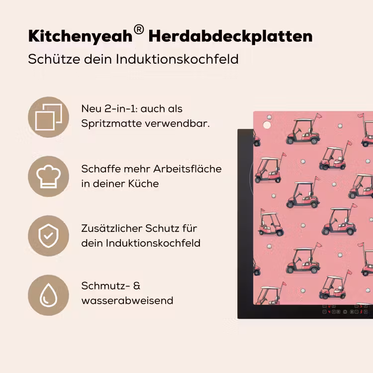 Golfkar - Retro - Roze Inductie beschemer met haakjes klein 777 -ky-usp-de