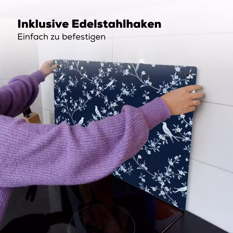 Grafisch - Bloesemtak - Blauw Inductie beschemer met haakjes klein 777 -ky-ophangen-de