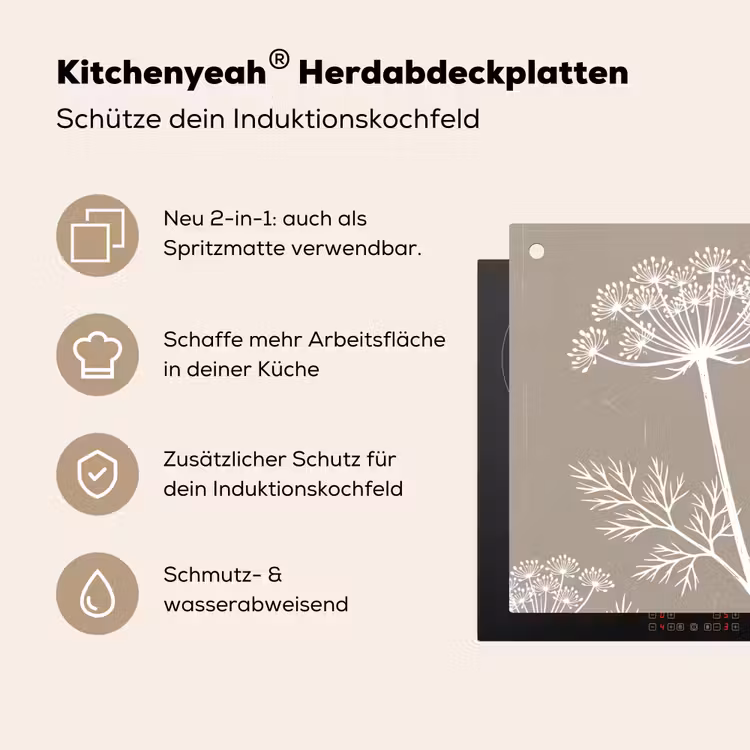 Grafisch - Fluitenkruid - Taupe Inductie beschemer met haakjes klein -ky-usp-de