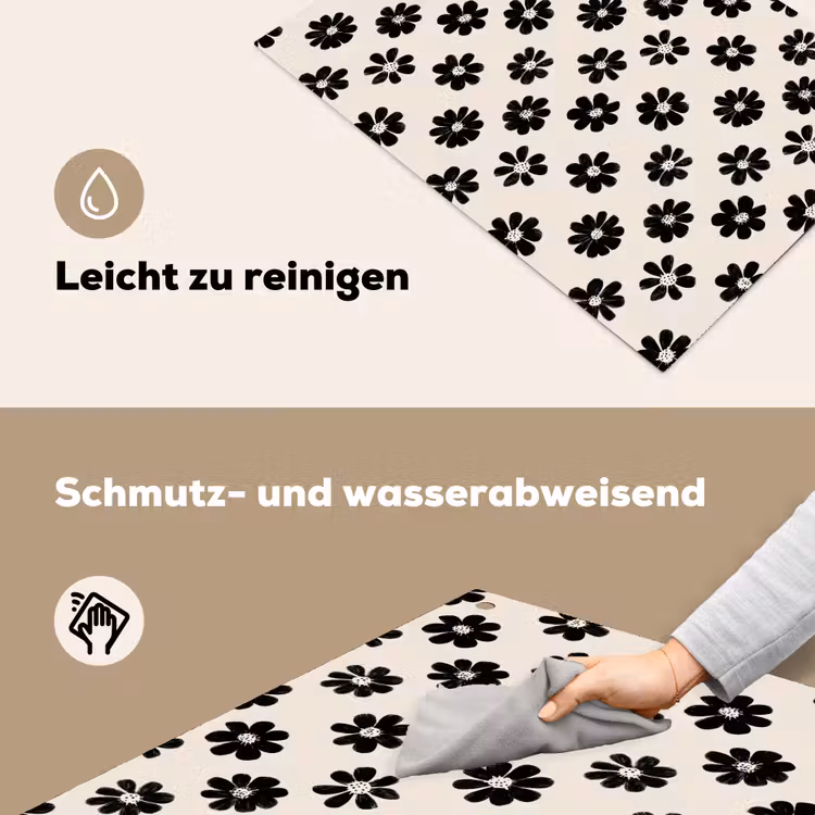 Grafisch - Madeliefjes - Zwart - Beige Inductie beschemer met haakjes klein 777 -ky-schoon-de