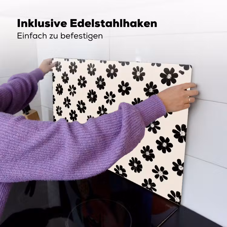 Grafisch - Madeliefjes - Zwart - Beige Inductie beschemer met haakjes klein 777 -ky-ophangen-de