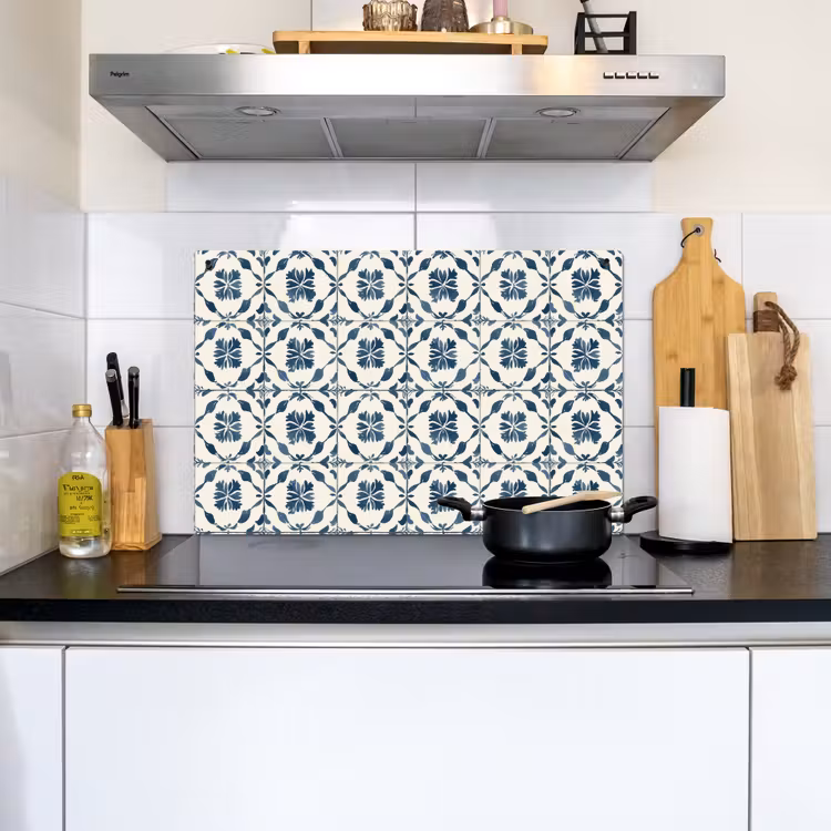 Grafisch - Tegel - Blauw Inductie beschemer met haakjes klein 777 -sfeer2
