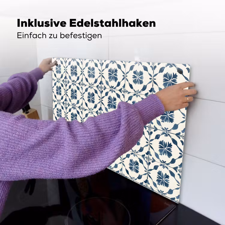 Grafisch - Tegel - Blauw Inductie beschemer met haakjes klein 777 -ky-ophangen-de