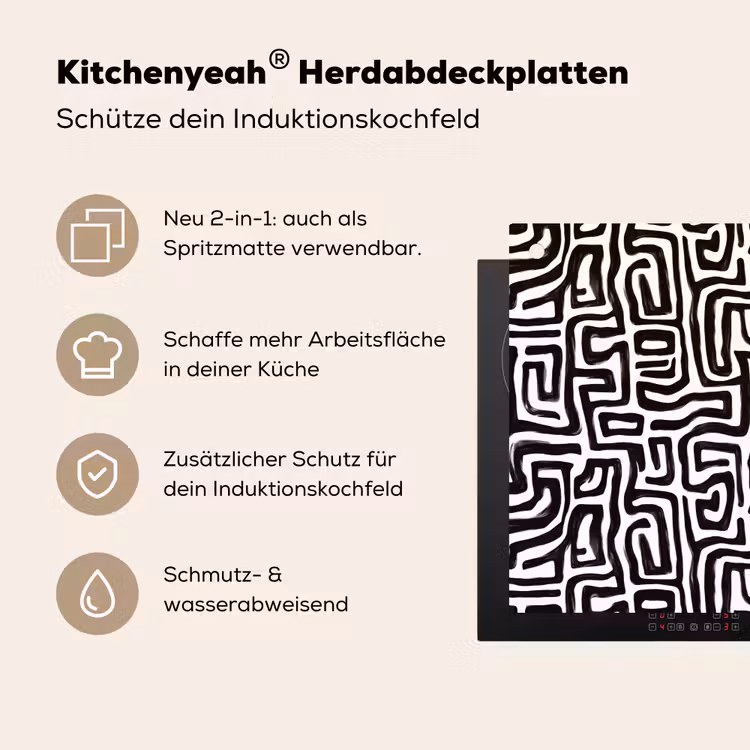 Grafisch - Lijnen - Zwart - Wit Inductie beschemer met haakjes klein 777 -ky-usp-de
