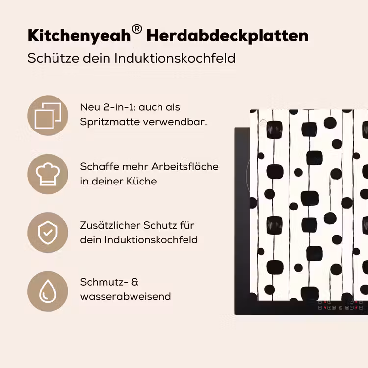 Grafisch - Modern - Zwart Inductie beschemer met haakjes klein 777 -ky-usp-de