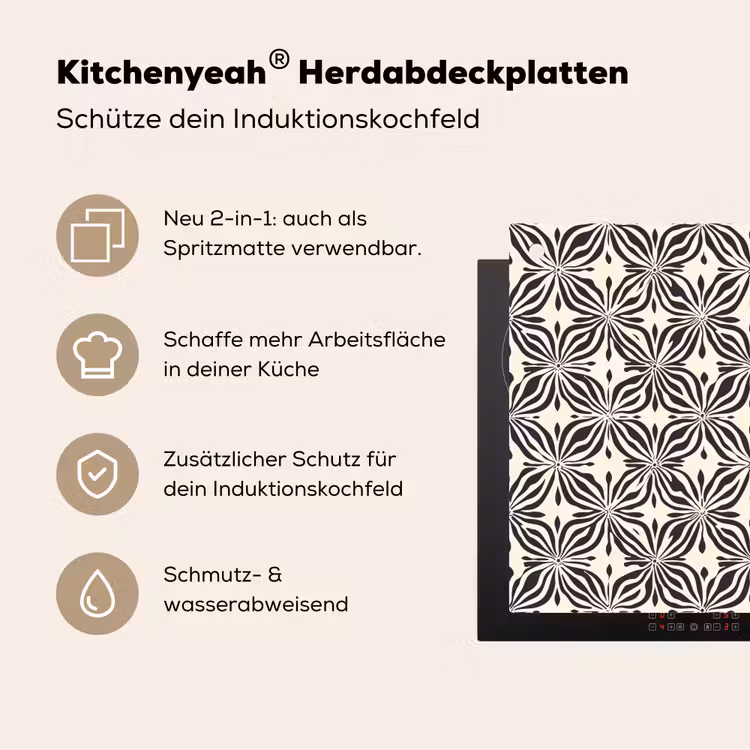 Grafisch - Patroon - Zwart Inductie beschemer met haakjes klein 777 -ky-usp-de
