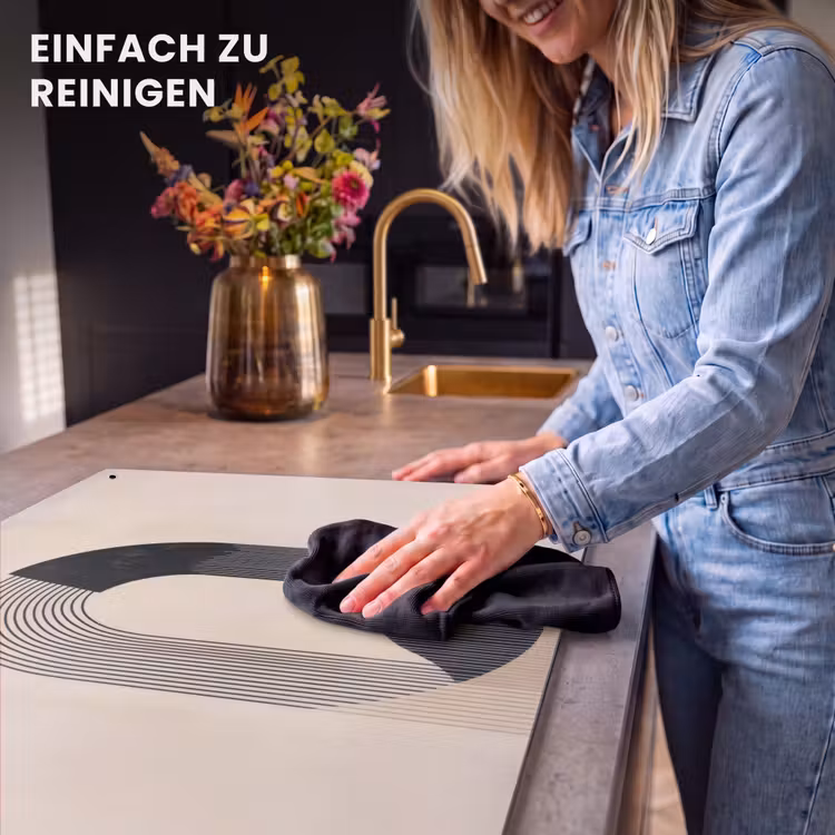 2-in-1 Herdabdeckplatte & Spritzschutz - Grafisches geschwungenes Muster - Beige - Grafisch gebogen motief - Beige Inductie beschemer met haakjes klein