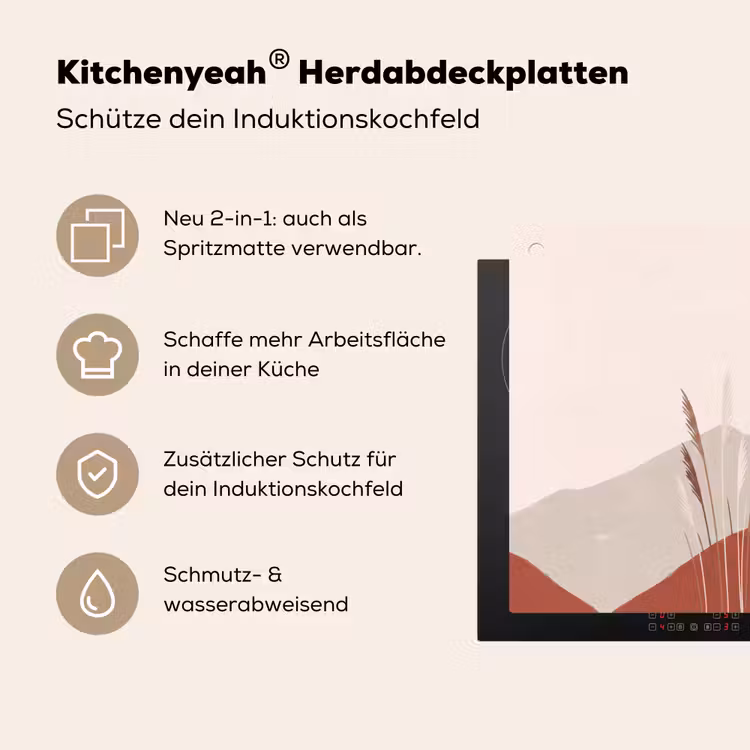 Gras - Landschap - Natuur - Abstract - Beige Inductie beschemer met haakjes klein -ky-usp-de