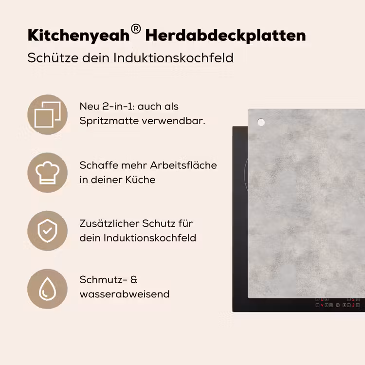 Grijs - Beton - Industrieel Inductie beschemer met haakjes klein 777 -ky-usp-de