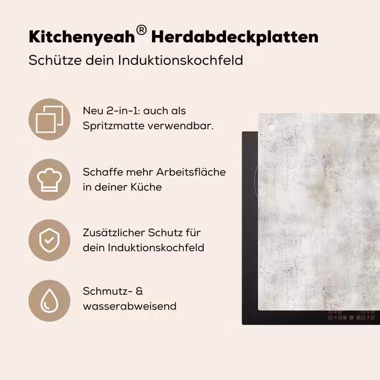 Grijs - Beton - Verweerd Inductie beschemer met haakjes klein 777 -ky-usp-de