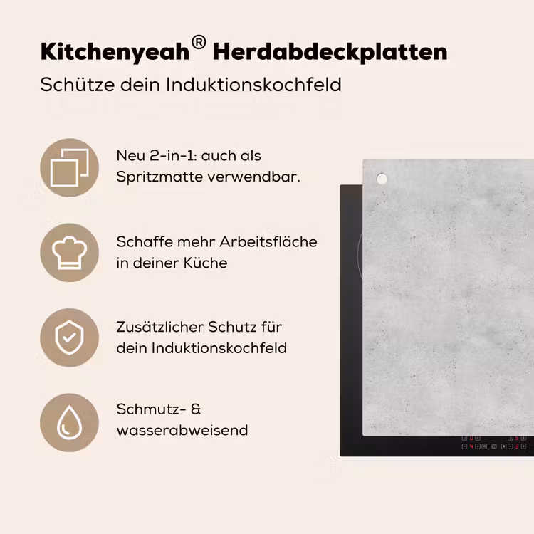 Grijs - Beton - Neutraal Inductie beschemer met haakjes klein 777 -ky-usp-de
