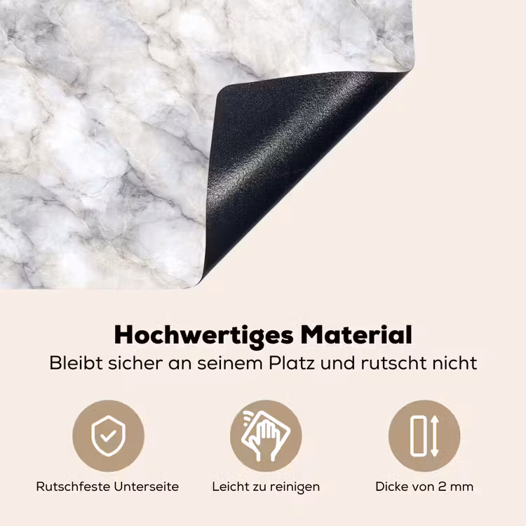 Grijs - Marmer - Gedetailleerd Inductie beschemer met haakjes klein 777 -ky-onderkant-de