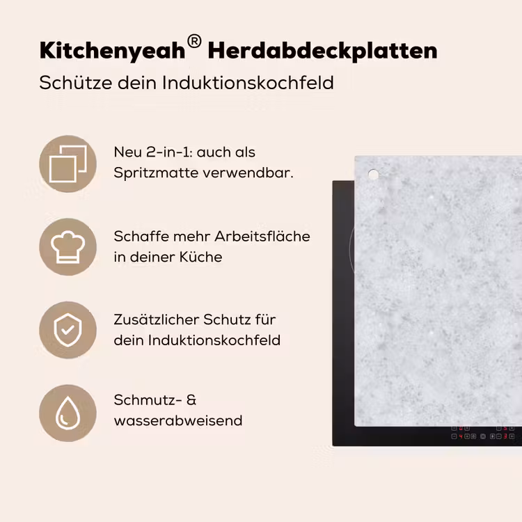 Grijs - Terrazzo-effect - Beton Inductie beschemer met haakjes klein 777 -ky-usp-de