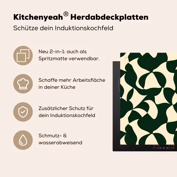Groen - Organische vlakken - Crème Inductie beschemer met haakjes klein 777 -ky-usp-de