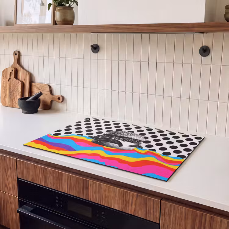 2-in-1 Herdabdeckplatte & Spritzschutz - Hamburger - Punkte - Wellen - Farben - Hamburger - Stippen - Golven - Kleuren Inductie beschemer met haakjes klein