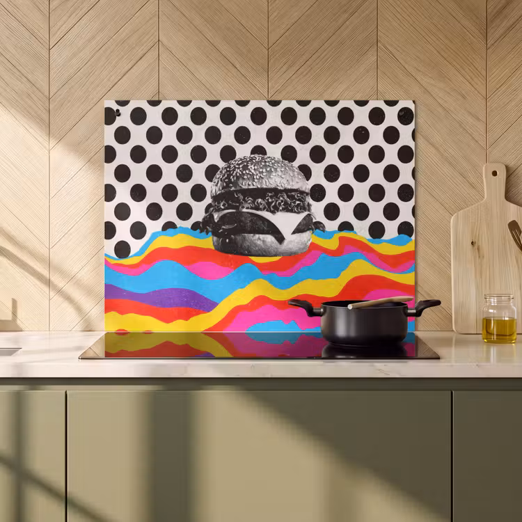 2-in-1 Herdabdeckplatte & Spritzschutz - Hamburger - Punkte - Wellen - Farben - Hamburger - Stippen - Golven - Kleuren Inductie beschemer met haakjes klein