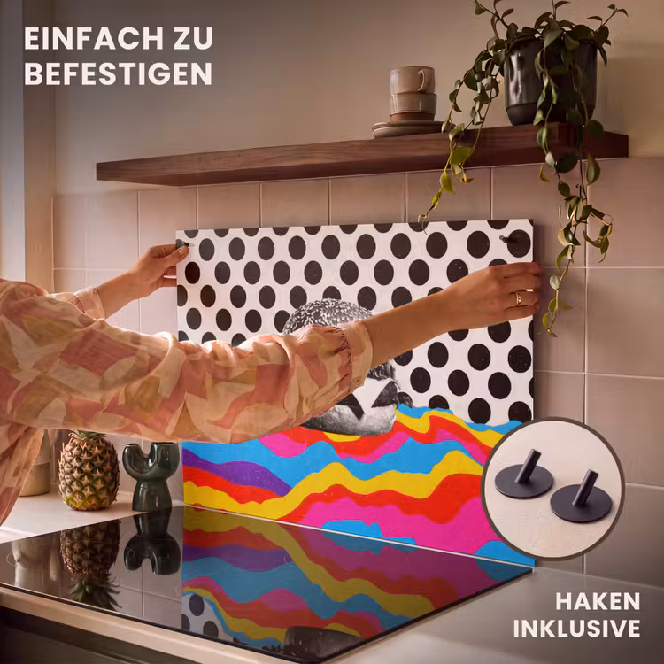 2-in-1 Herdabdeckplatte & Spritzschutz - Hamburger - Punkte - Wellen - Farben - Hamburger - Stippen - Golven - Kleuren Inductie beschemer met haakjes klein