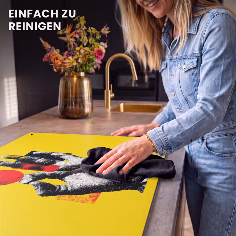 2-in-1 Herdabdeckplatte & Spritzschutz - Hand - Roter Kreis - Gelb - Hand - Rode cirkel - Geel Inductie beschemer met haakjes klein