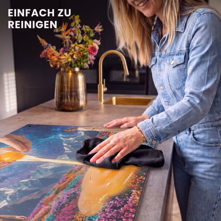 2-in-1 Herdabdeckplatte & Spritzschutz - Hände – Ei – Surrealismus - Handen - Ei - Surrealisme Inductie beschemer met haakjes klein