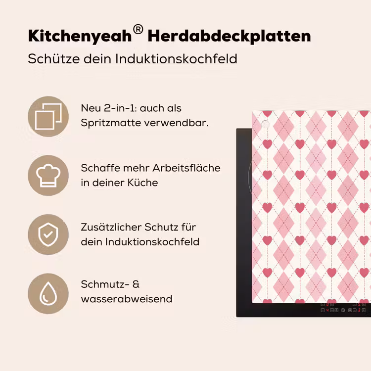 Ruiten - Klassiek - Roze - Wit Inductie beschemer met haakjes klein 777 -ky-usp-de