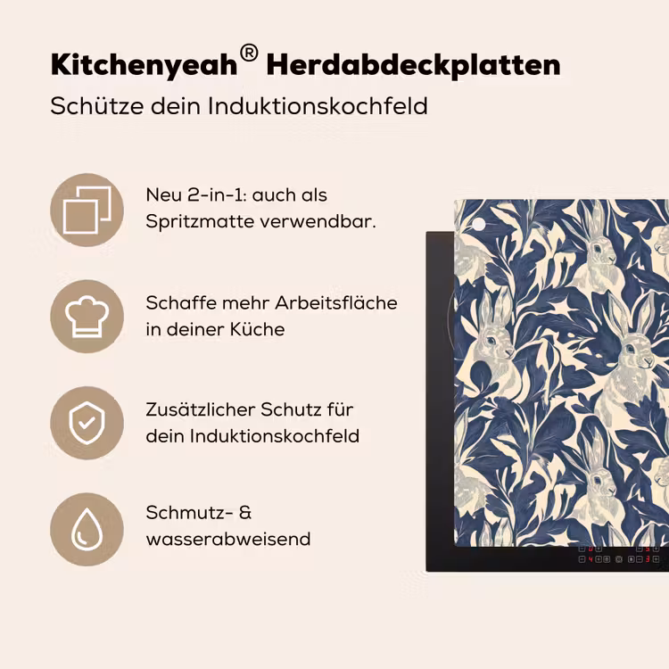 Hazen - Bladeren - Patroon - Blauw - Beige Inductie beschemer met haakjes klein 777 -ky-usp-de